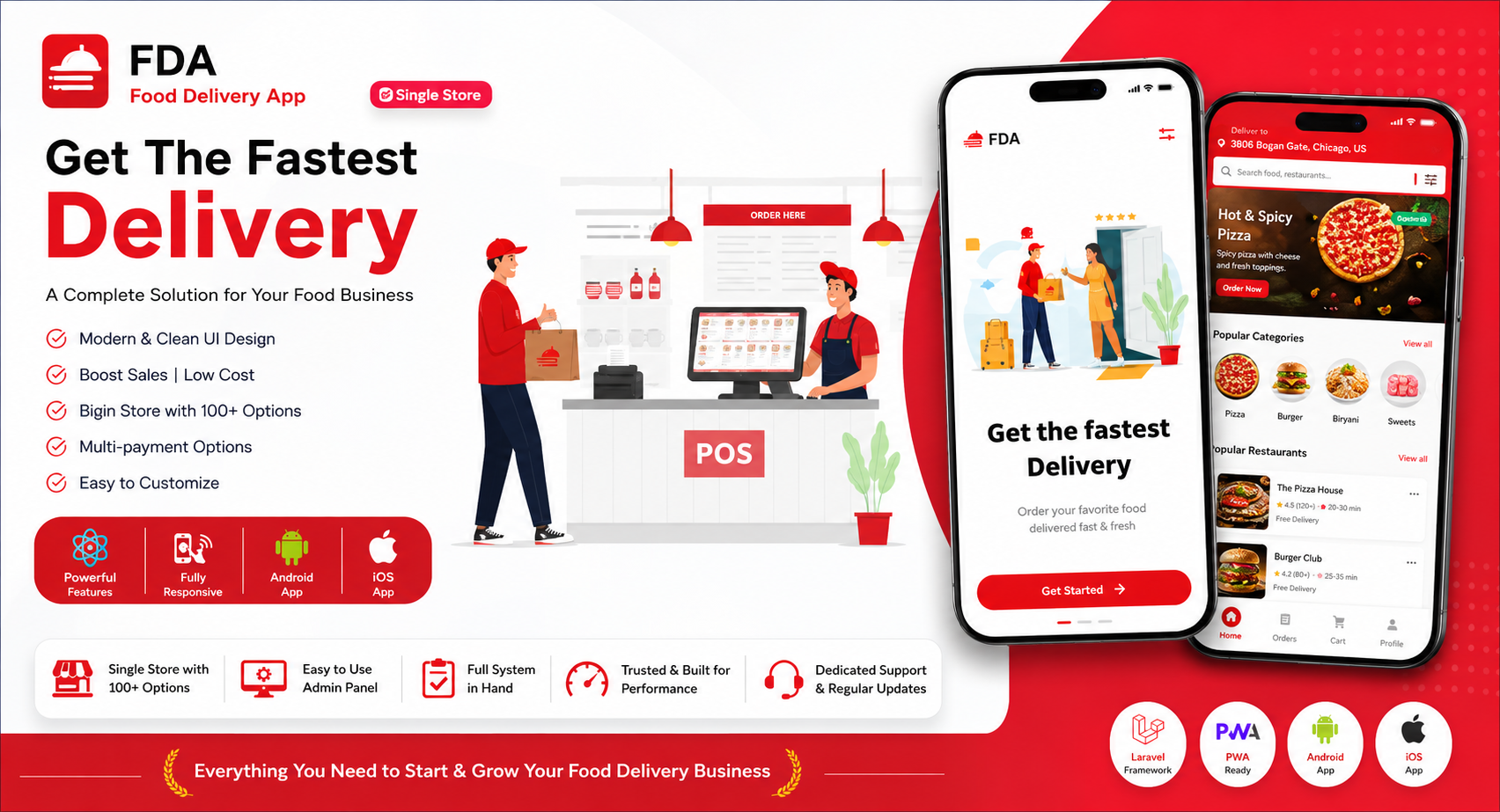 Single Store Food Delivery App + POS  Customer, Rider & POS Mobile Apps with Laravel Backend